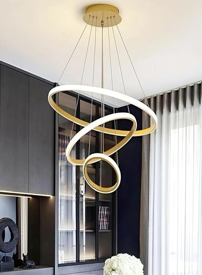 SINOMAN ثريا سينومان العصرية ذات التصميم الحلزوني بثلاث حلقات LED، تُعلق على السقف - ارتفاع قابل للتعديل مع 3 أوضاع إضاءة ملونة، مثالية لغرفة المعيشة/غرفة النوم/المنزل (سلسلة تعليق L-3 (ذهبي)) - Image 1